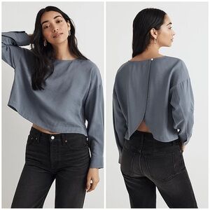 Madewell Relaxed Tulip-Back Long Sleeve Top in Sunfaded Indigo Size XXS NWT